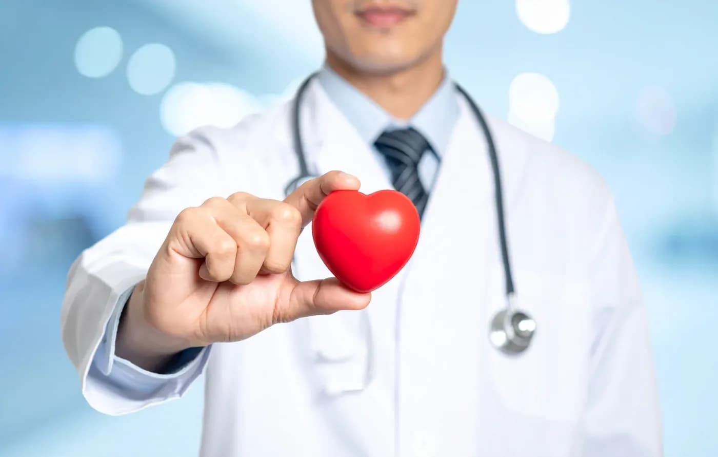 Médecin tenant un cœur rouge dans sa main, symbole de prévention et de santé cardiovasculaire